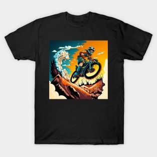 Abstract cartoon image of an extreme downhill mountain biker. T-Shirt